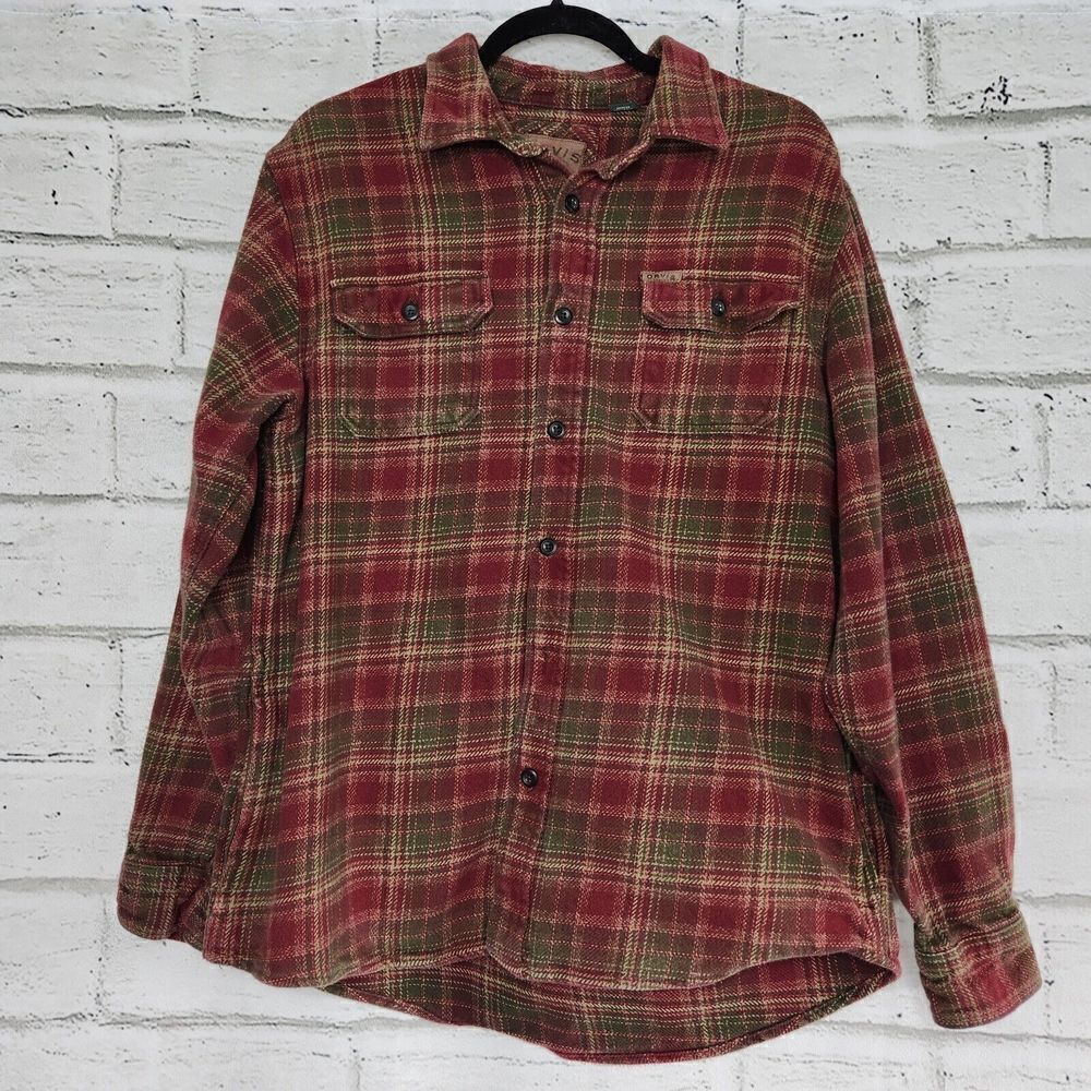 Orvis Men’s Perfect Flannel Shirt Plaid Button Up 100% Cotton Maroon Tan Size L
